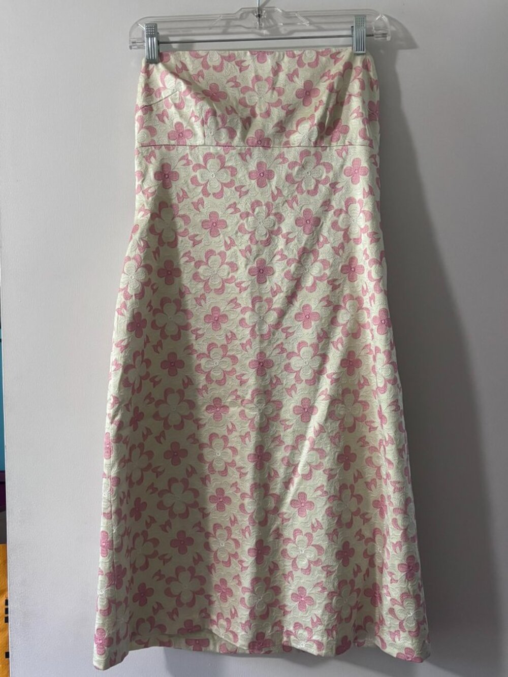 TOCCA Vintage Floral Embroidered Strapless Dress Pink Cream Size 6
